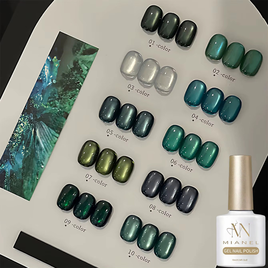 MIANEL Katzen-Magnetgel-Nagellack, Smaragdglasperlen, 10 ml, Schimmernd - Bild 2