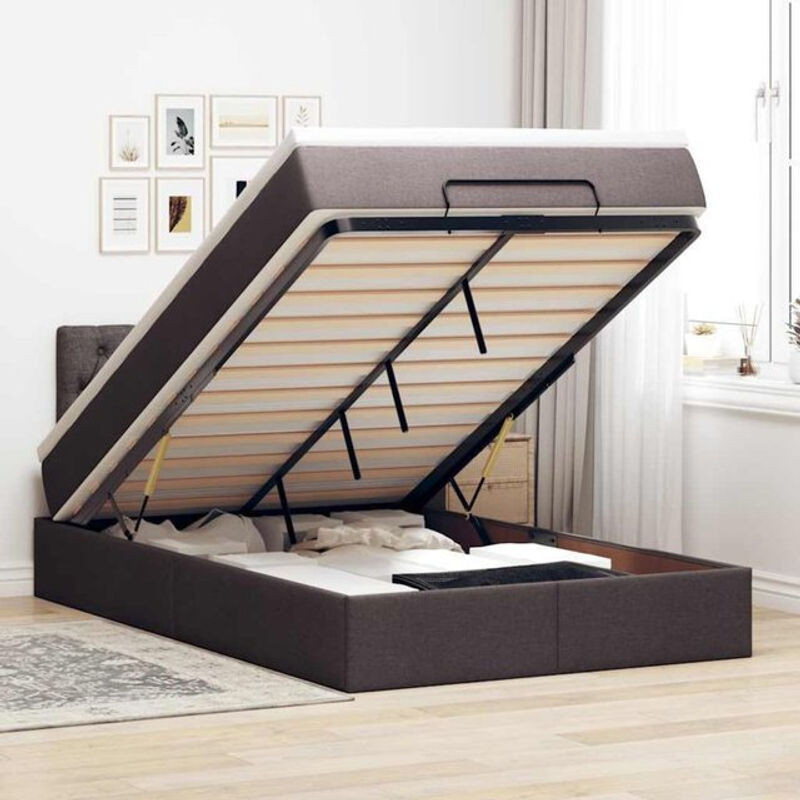 vidaxl Ottoman Polsterbett mit Matratze und LED-Beleuchtung in Braun, B/T/H: 120 x 190 x 88 cm - Bild 1