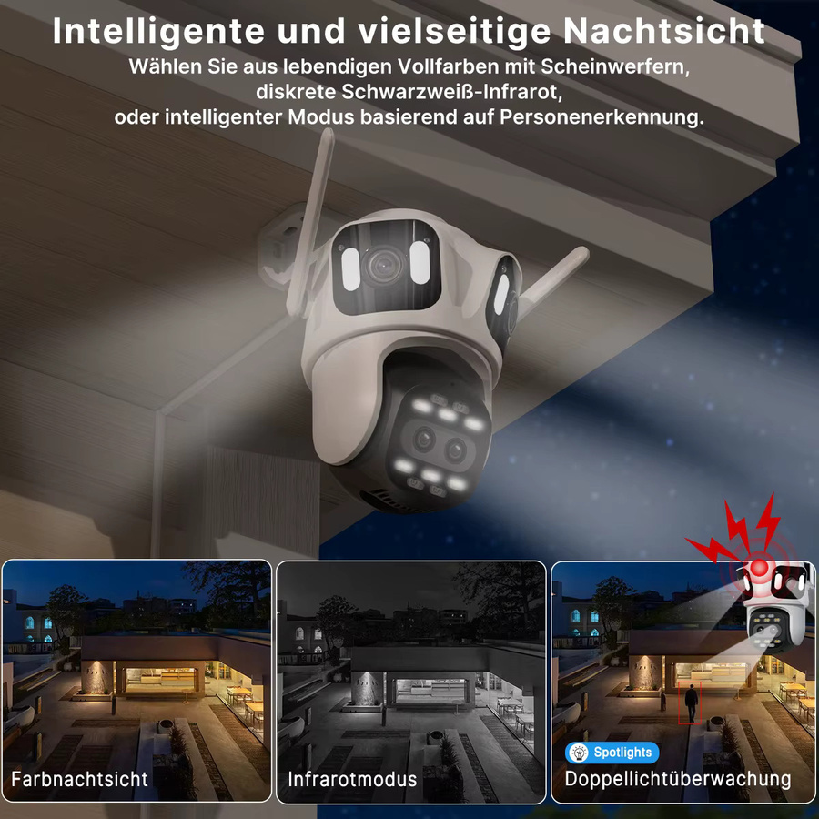 WONSDAR IP-Kamera für Außenbereich mit Vier Bildschirmen, 4K HD WLAN-Kamera, PTZ-Videoüberwachung mit Farbnachtsicht und Auto-Tracking, Weiß, ICSee - Bild 5