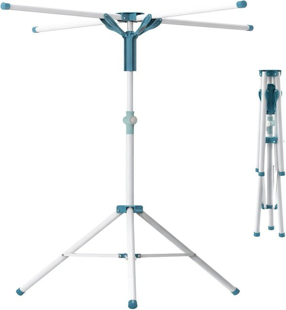 Relaxdays Wäscheständer für Kleiderbügel aus Metall und Kunststoff, höhenverstellbar und klappbar, Weiß/Blau, B: 120 cm, H: 200 cm - Bild 1