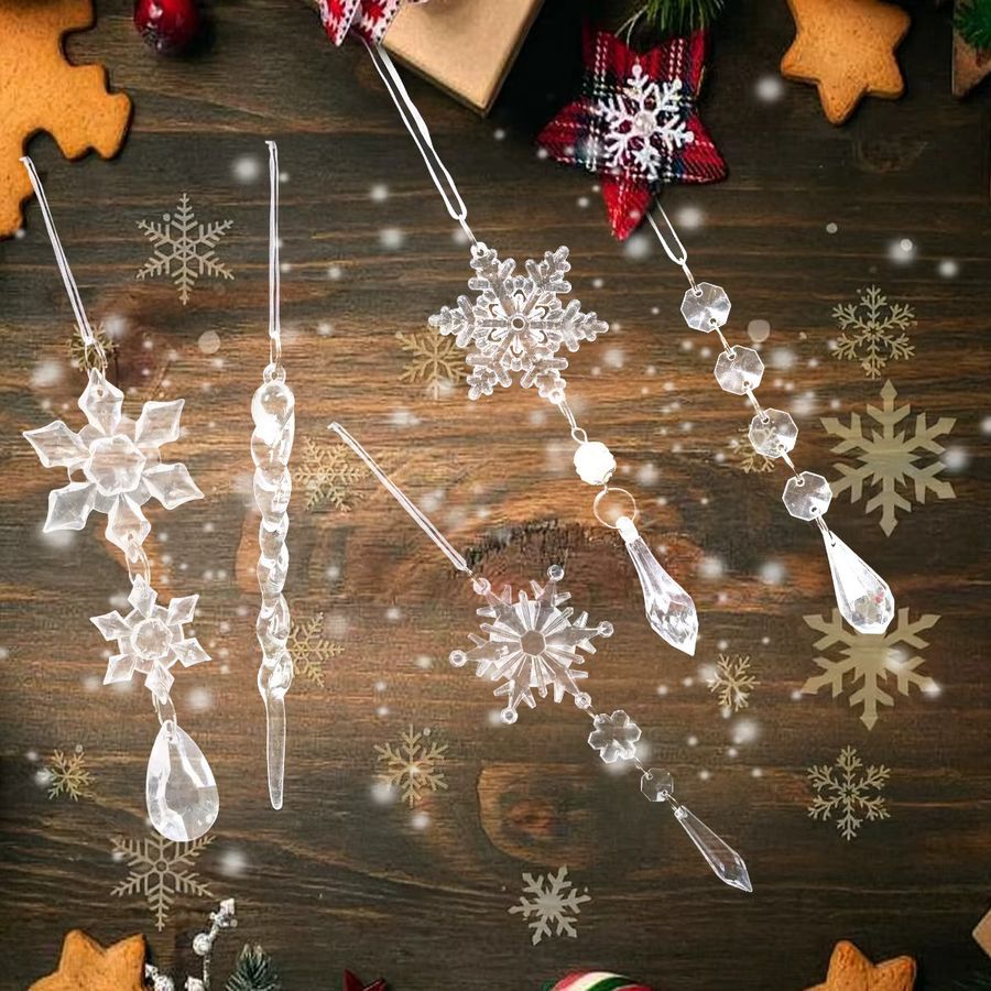 PATIMATE Weihnachts-Acryl-Anhänger in Schneeflocken-Optik, transparente Weihnachtsdekoration für den Weihnachtsbaum - Bild 2