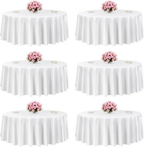 VEVOR Tischdecken Set aus Polyester, Weiß, Rund, Durchmesser: 304,8 cm, 6er Pack, Fleckabweisend und Maschinenwaschbar - Bild 1
