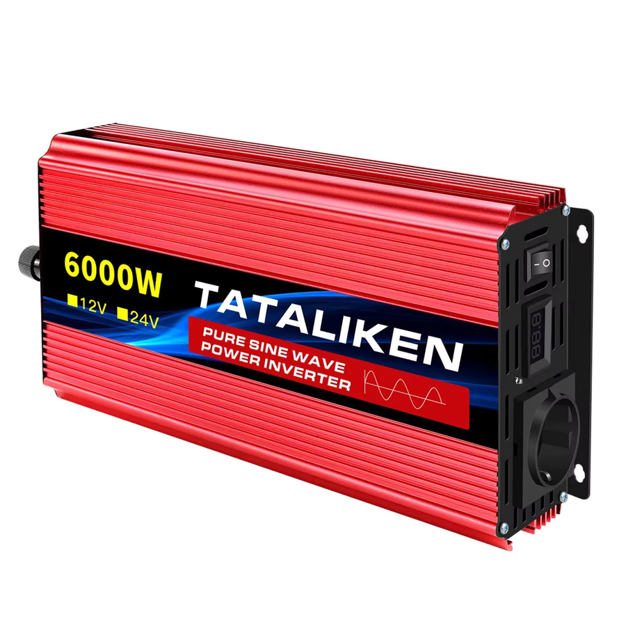 TATALIKEN Wechselrichter 1000W-10000W 12V/24V auf 220V reiner Sinuswellenkonverter Solarwechselrichter mit LED und EU-Buchse in Rot - Bild 1