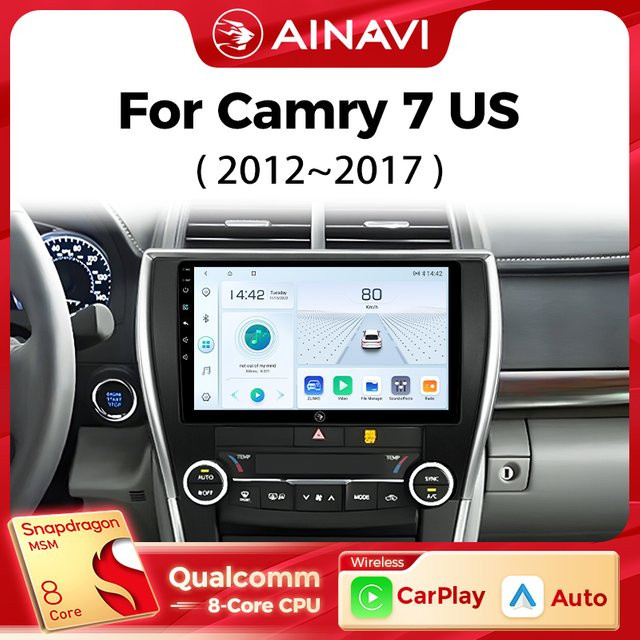 Ainavi Auto-Multimedia-Player für Toyota Camry 7 XV 50 55 US-Version, Schwarz, mit kabellosem CarPlay, Android Auto, 4G und WLAN - Bild 1