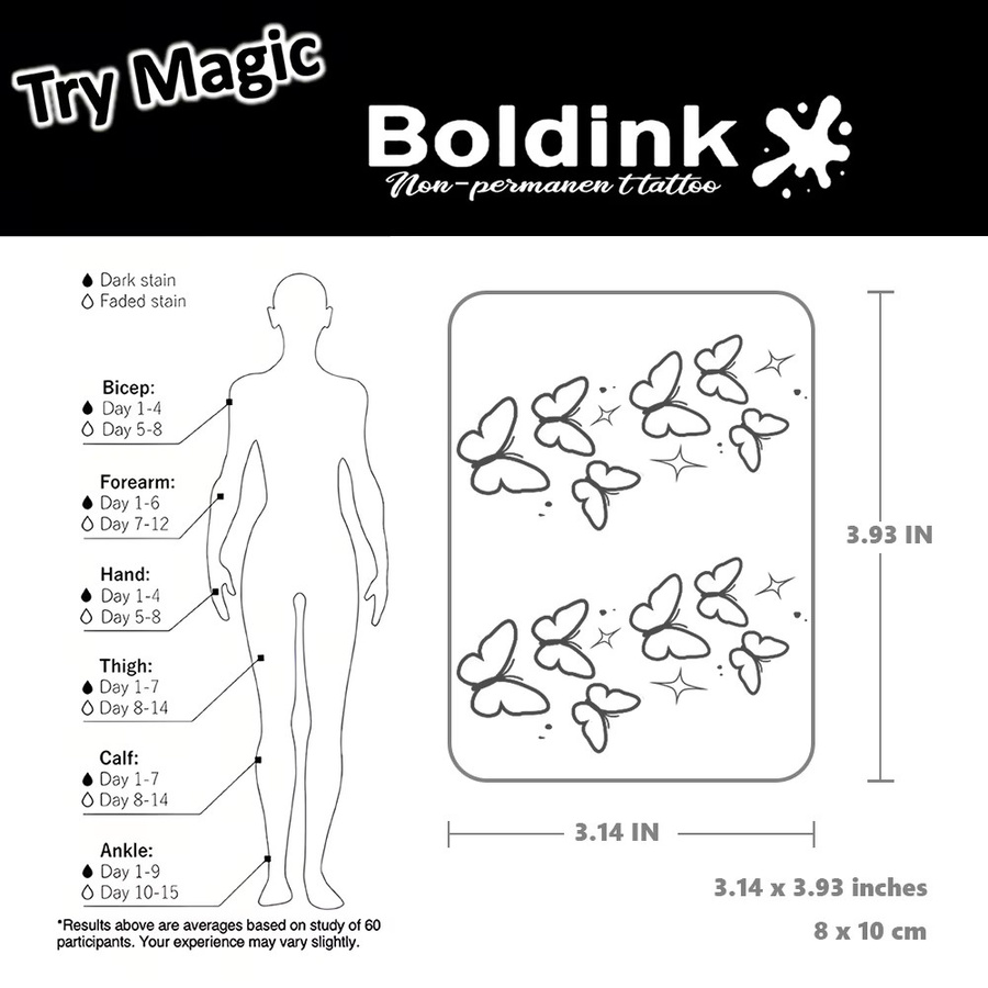 BOLDINK Shining Butterfly Tattoo-Aufkleber, Unisex - Bild 3