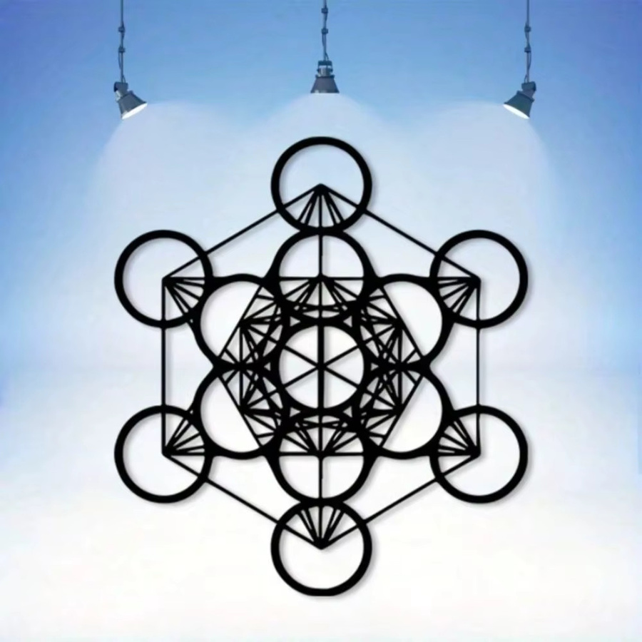 Metatron-Würfel Wandkunst aus Metall in Schwarz mit heiliger Geometrie für moderne Dekoration - Bild 3