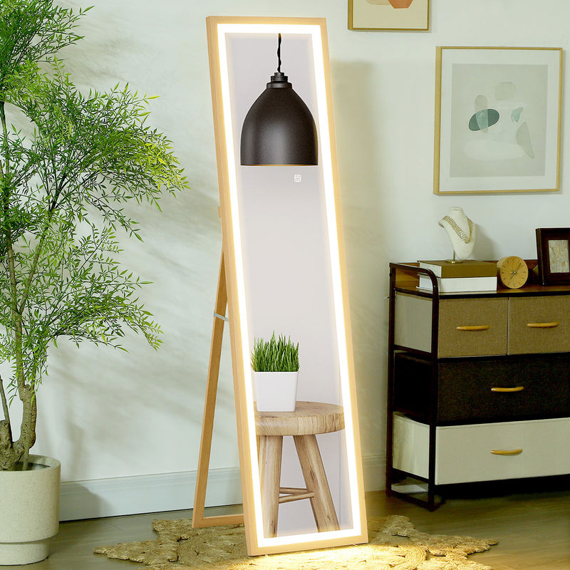 HOMCOM Ganzkörperspiegel mit LED-Beleuchtung und Touch-Steuerung, Wandspiegel und Standspiegel in Braun, B: 40 cm, H: 160 cm - Bild 2