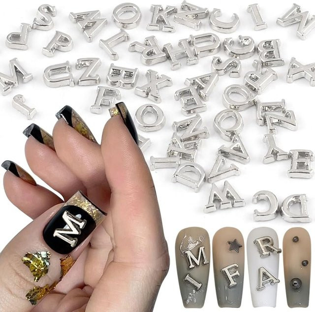 MAFANAILS Nagel Charms, 26 Stück, Silber, Englisch Buchstaben, Metall - Bild 1