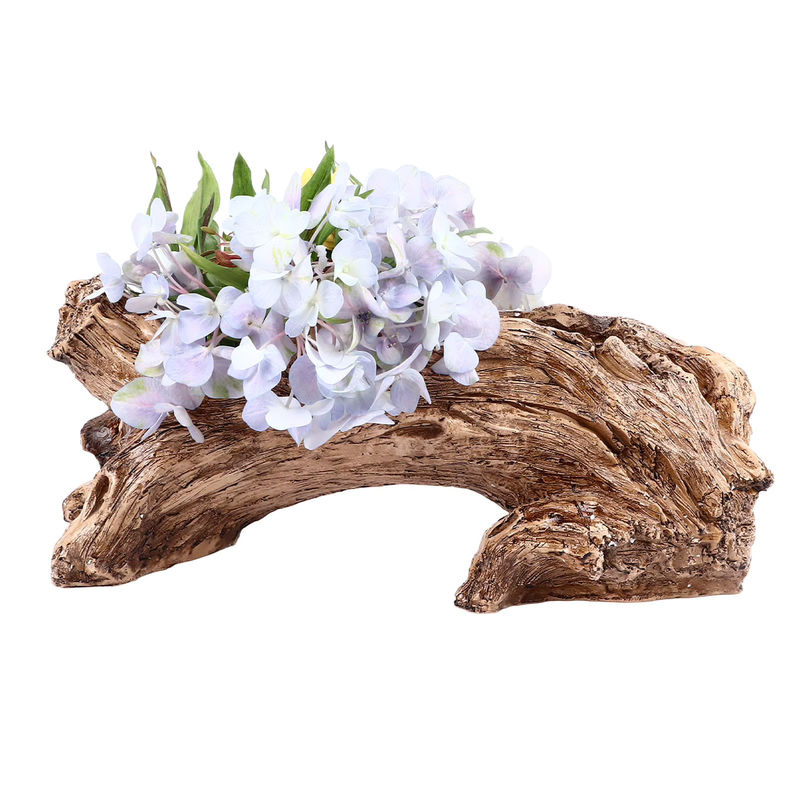 Qiilu Pflanztopf in rustikaler Treibholz-Optik aus Kunstharz und Holz, braun, unregelmäßige Form mit Drainageloch - Bild 3