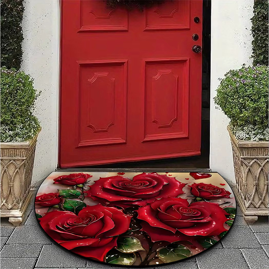 VIKAMA Valentinstagsteppich mit Halbmondrosen-Design in Rot, weiche Bodenmatte für Wohnzimmer und Schlafzimmer - Bild 4