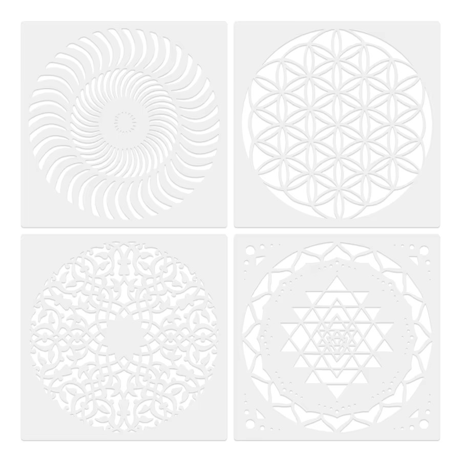 4-teiliges Mandala-Schablonen-Set aus Kunststoff, 12 Zoll, weiß, wiederverwendbare runde Zeichnungsvorlagen für Wandkunst, Stoff, Leinwand und Möbelmalerei - Bild 2