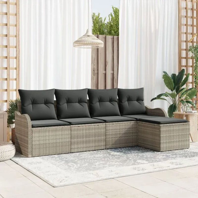 vidaxl Garten-Sofa-Set aus Poly-Rattan mit 5 Kissen in Hellgrau - Bild 1