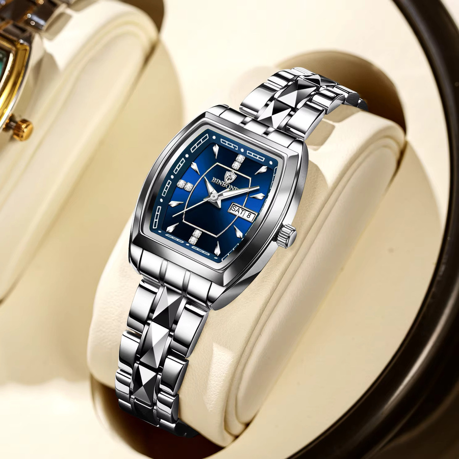 BINBOND Armbanduhr Quarz, Tonneau, Edelstahl, Diamant, Kristall, Damen - Bild 5