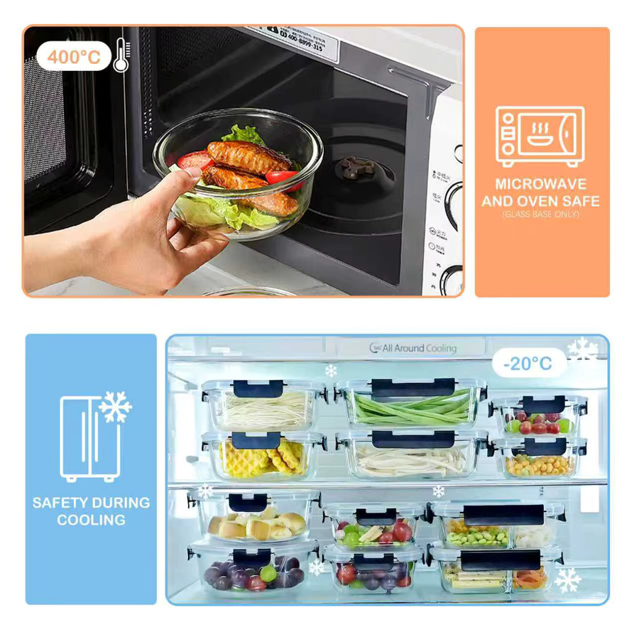 SIAZIH Runde Glas-Frischhaltedose mit Snap-Lid, transparent, 1300 ml, auslaufsicher und mikrowellengeeignet - Bild 3