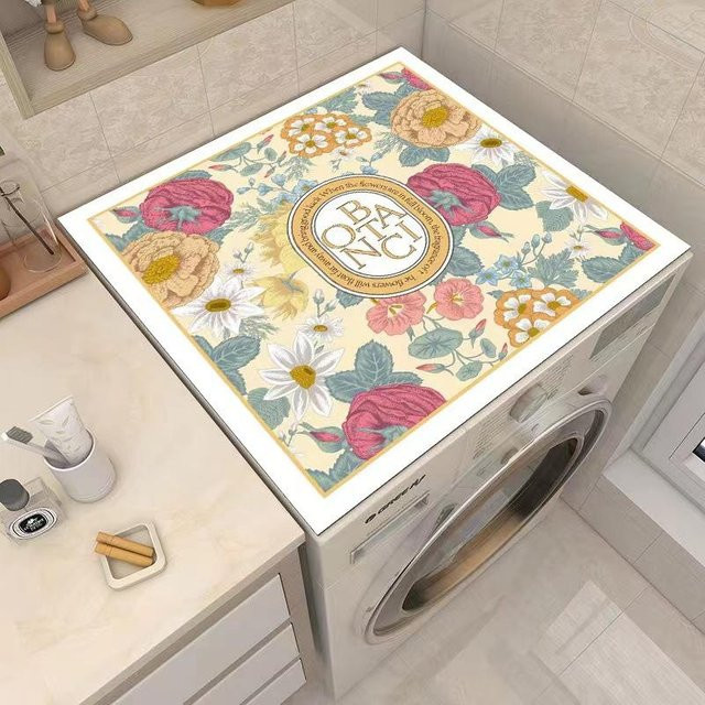 Nordische Vintage Staubmatte für Waschmaschinen mit floralem Design, rutschfest und saugfähig, Mehrfarbig, B/B: 60 x 60 cm - Bild 1