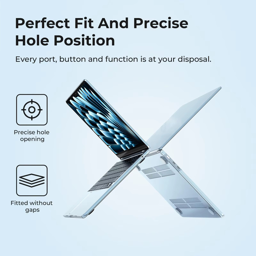EooCoo Kristall-Kunststoffgehäuse für MacBook Air 13 Zoll (2023-2025), kompatibel mit Modellen A3241 M3, A3114 M2 und A2941, transparent/blau - Bild 1