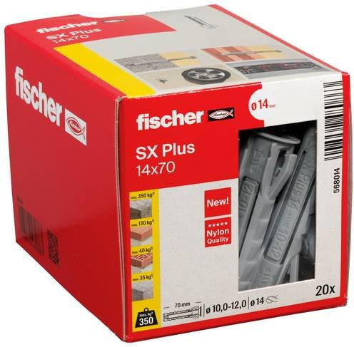 Fischer SX Plus Spreizdübel aus Nylon in Grau, Durchmesser: 14 mm, Länge: 70 mm, 20 Stück - Bild 1