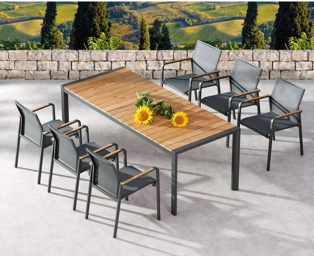 Barths Gartenmöbelgruppe Paros 7-teilig in Anthrazit mit Teakholz und Ergotex-Gewebe - Bild 1