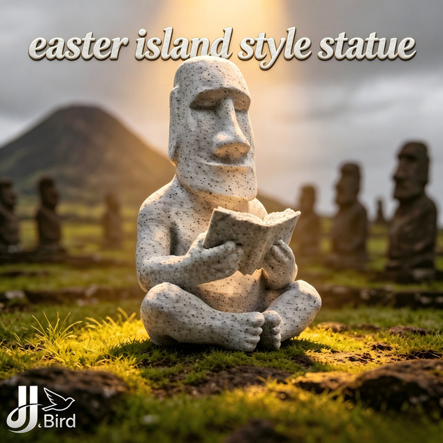 J BIRD Lesende-Figur aus Stein in Grau als kreative Retro-Skulptur zur Tischdekoration - Bild 1