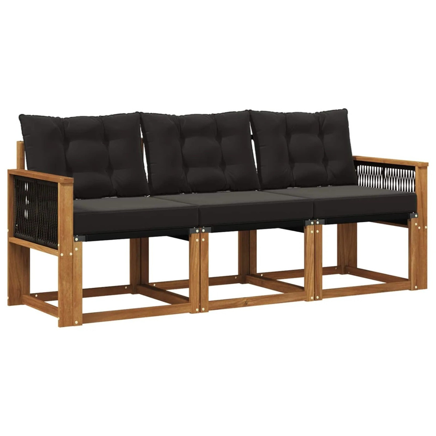 vidaXL Outdoor-Sofagarnitur aus Akazienholz und Textilene in Schwarz und Natur mit Kissen und Armlehnen - Bild 2