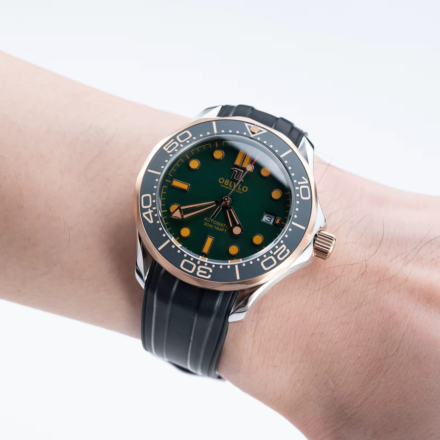 OBLVLO Armbanduhr Automatik, grünes Zifferblatt, Silikonarmband, Herren - Bild 4
