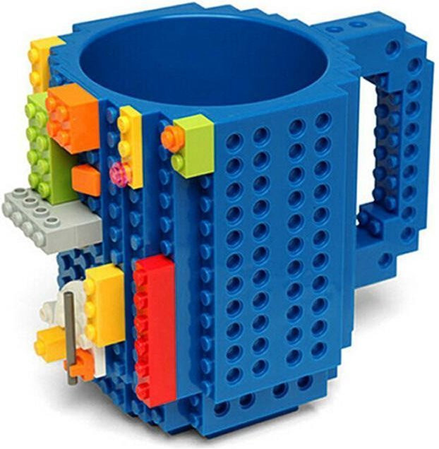 LChome Personalisierter Baustein-Montagebecher für Kinder, sturzsicherer Lernbecher, Blau, 350,5 ml - Bild 1