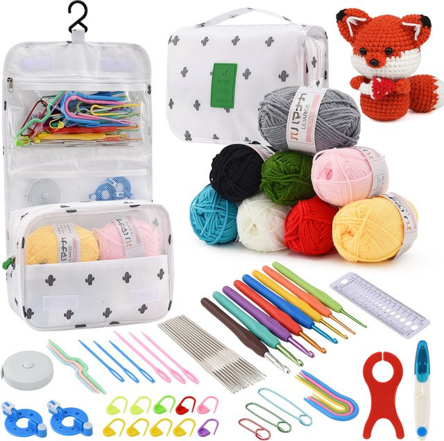Comanlai Häkelset für Anfänger mit Häkelhaken und Reise-Strickzubehör, Multicolor - Bild 1