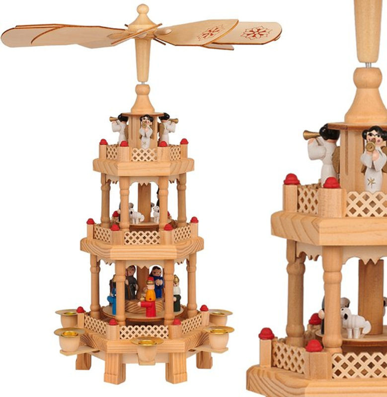 Spielwerk® Weihnachtspyramide aus Holz mit 3 Etagen für Stumpenkerzen, braun, B/T/H: 35 x 20 x 20 cm - Bild 1