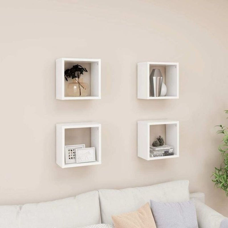 vidaxl Set aus 4 Wandregalen in Weiß, minimalistische Würfelregale aus Holzwerkstoff, B/H/T: 26 x 26 x 15 cm - Bild 1