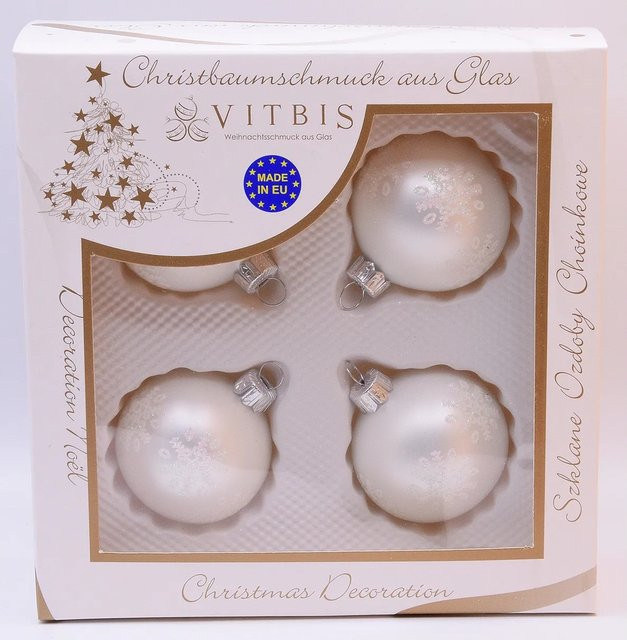 Vitbis Glas-Weihnachtskugeln 4-teilig in Weiß-Matt, Durchmesser: 6 cm - Bild 1