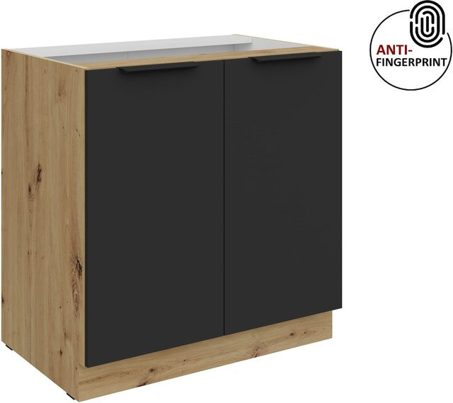 Küchen Unterschrank ARIA Breite: 80 cm, Schwarz matt, Anti Fingerprint - Bild 1