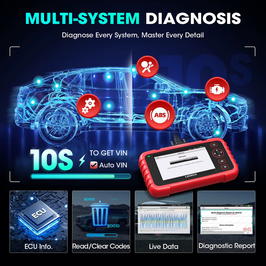 LAUNCH CRP129X V2.0 Auto-Diagnosegerät in Rot mit 4-System-Check für Motor, ABS, SRS und Getriebe, OBD2 Codeleser mit WLAN-Update - Bild 6