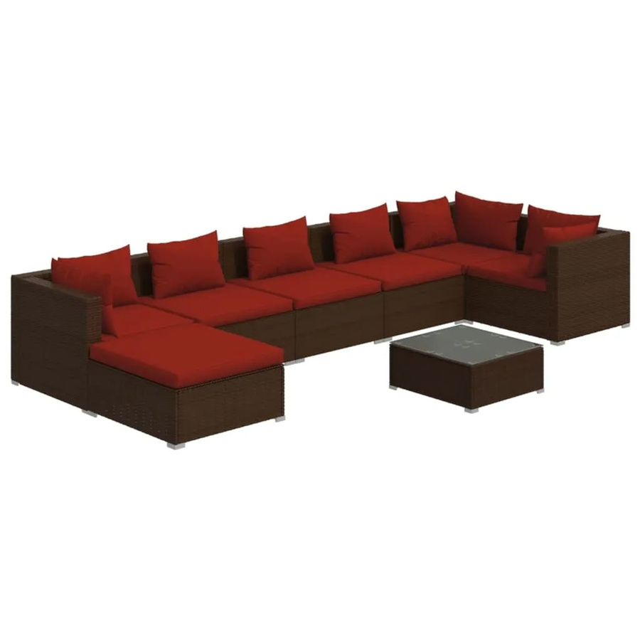 vidaXL 8-tlg Garten-Lounge-Set aus Poly Rattan in Braun mit Kissen und Couchtisch für Terrasse und Garten - Bild 2