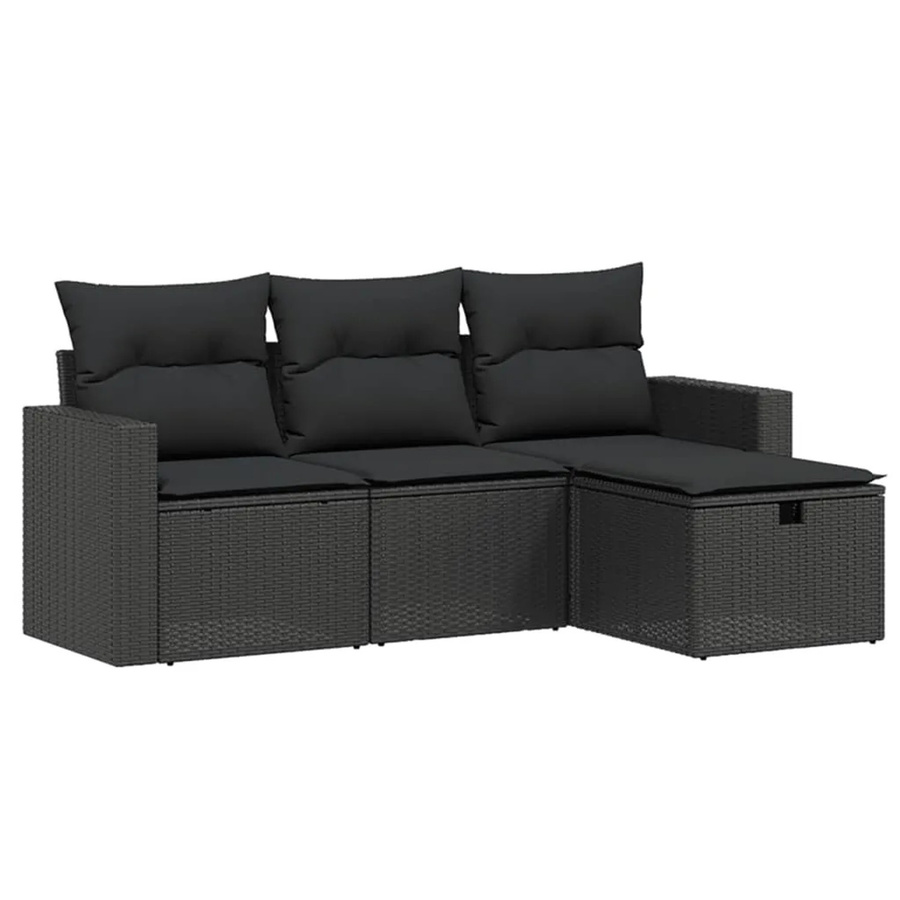 vidaXL 4-tlg Garten-Sofagarnitur Modell 37 in Schwarz aus Poly Rattan mit Kissen und Ottoman für Terrasse und Garten - Bild 2