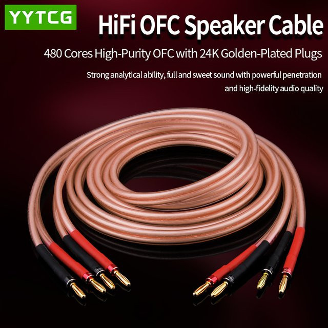 YYTCG HiFi Lautsprecherkabel aus sauerstofffreiem Kupfer mit Bananensteckern in Gelb - Bild 1