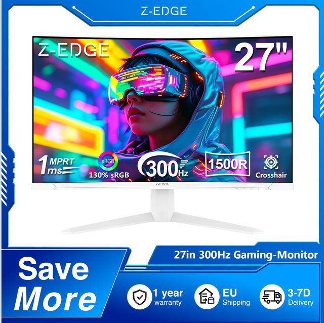 Z-EDGE 27 Zoll Curved Gaming Monitor in Schwarz mit VA Panel, Full HD 1920x1080, 300Hz, 1ms MPRT, HDR10, AMD FreeSync und 130% sRGB - Bild 1
