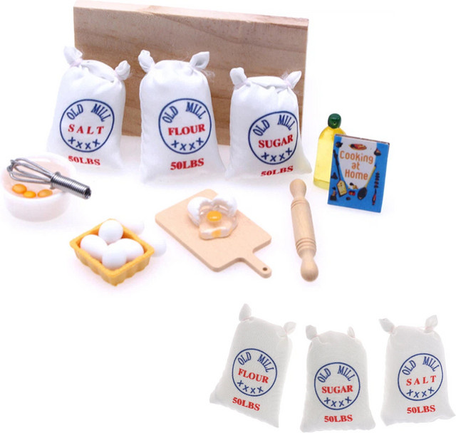 DIAPER&CORED Puppenhaus Zubehör, 1-teiliges Set, Schneebesen Mehl Zucker Salz Tuch Tasche Modell Möbel Dekor Miniatur Simulation DIY - Bild 1