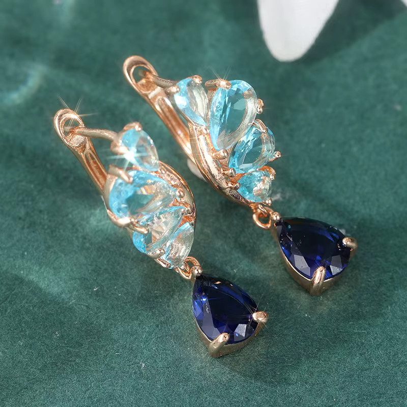 YoYo Ohrringe, blaue Zirkonia, Roségold, Damen, Vintage - Bild 2
