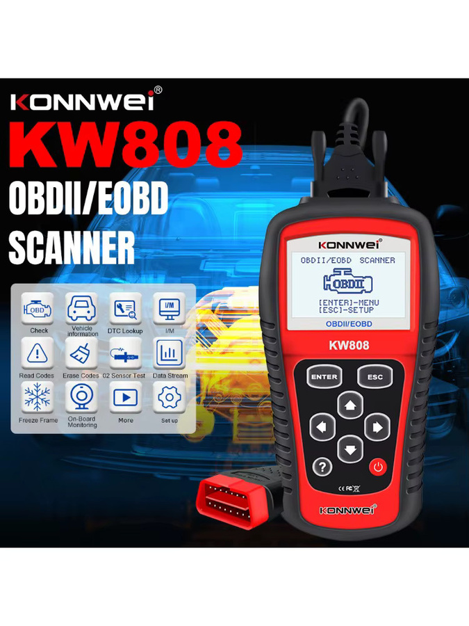 KONNWEI KW808 OBD2 Diagnose Scanner in Schwarz zur Fehlercode-Auslesung und Motorlicht-Überprüfung - Bild 7