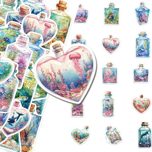50 Stück Cartoon Ozean Meer Welt Aufkleber in Multicolour für Laptop, Telefon und Scrapbook, wasserdichte DIY Aufkleber - Bild 1