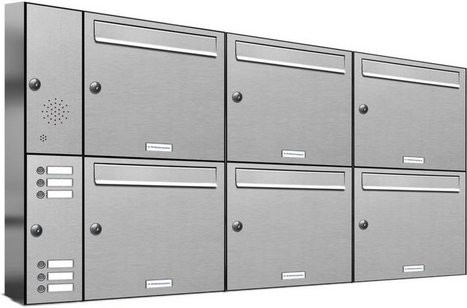 AL Briefkastensystem für 6 Parteien aus Edelstahl in Silber, B/H/T: 129,7 x 68,4 x 11,6 cm - Bild 1