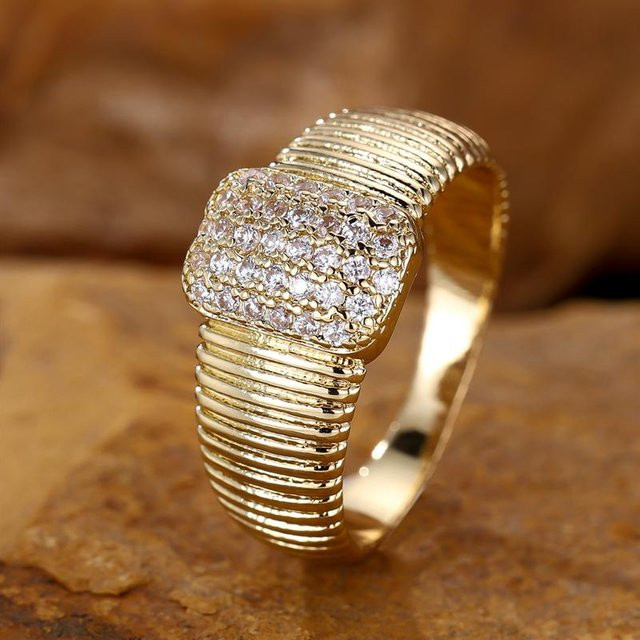 Bamos Ring, Goldfarbe, Geometrische Quadrate, Zirkon, Damen - Bild 1