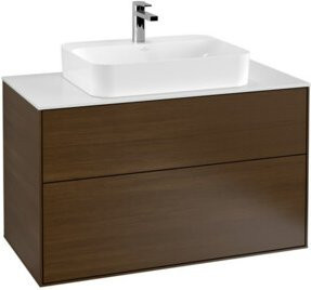 Villeroy & Boch Finion Waschtischunterschrank Wandmontage, Walnuss Furnier, Weiß, B/T/H: 100 x 60,3 x 50,1 cm - Bild 1
