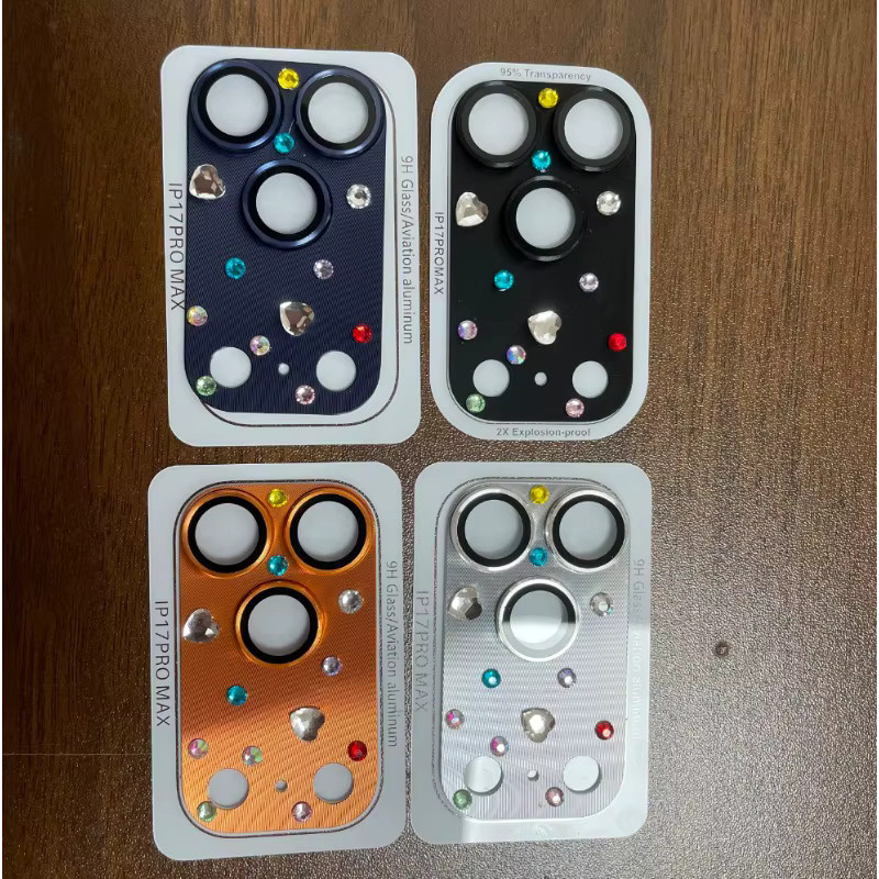 Handgemachte Strass DIY Kamera Objektiv Abdeckung für iPhone 17 Pro Max mit HD Glas und Legierung Ring in Orange - Bild 2