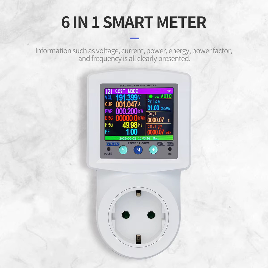 TOMZN WIFI Smart Multifunktions-6-in-1-Steckdose in Weiß mit Tuya-Unterstützung, Prepaid-Zyklus-Timer sowie Spannungs- und Stromschutz zur Messung von V, I, Hz, PF, kW und kWh - Bild 5