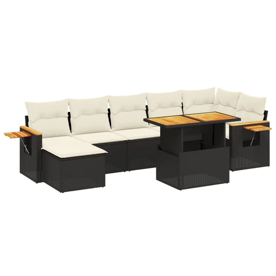 vidaXL 8-teilige Garten-Sofagarnitur aus Poly-Rattan und Akazienholz in Schwarz mit Kissen - Bild 2