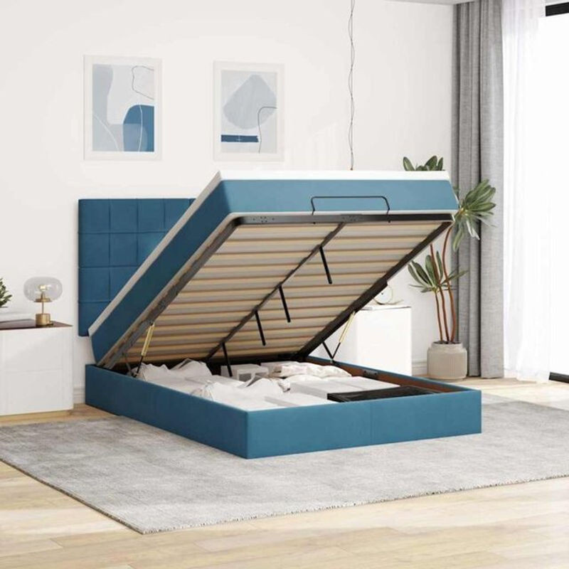 Vidaxl Ottoman Polsterbett mit Matratze und LED-Beleuchtung aus Samt in Dunkelblau B/T/H: 140 x 200 x 128 cm - Bild 1