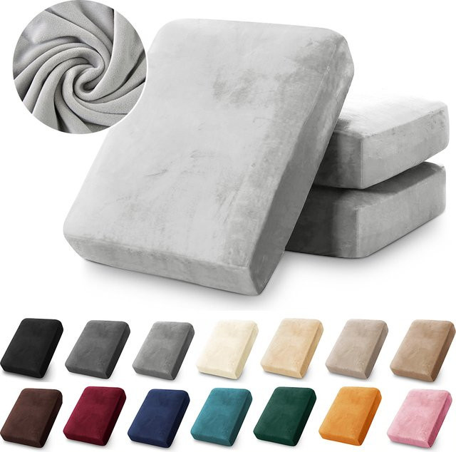 BRHUIXUE Samt Sofa Kissenbezüge in Grau, elastische Plüsch Sitzbezüge als Couch Schonbezug für dein Wohnzimmer - Bild 1