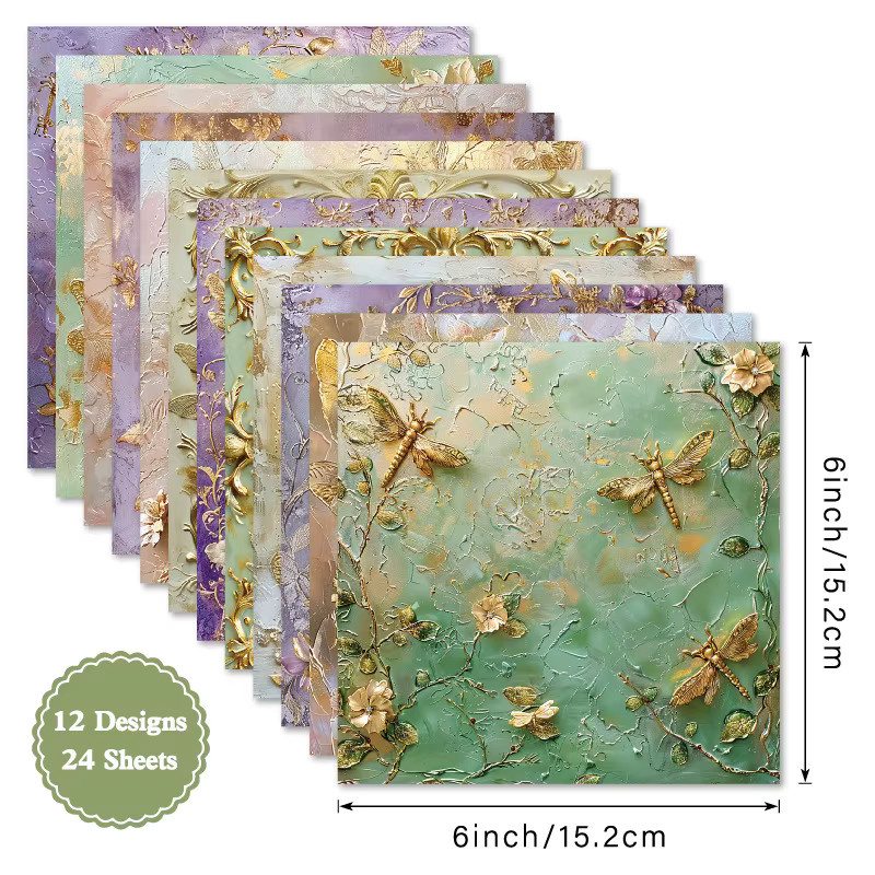 Alinacutle Vintage Dragonfly Gemustertes Bastelpapier für Scrapbooking, 24 Blatt, Mehrfarbig - Bild 2