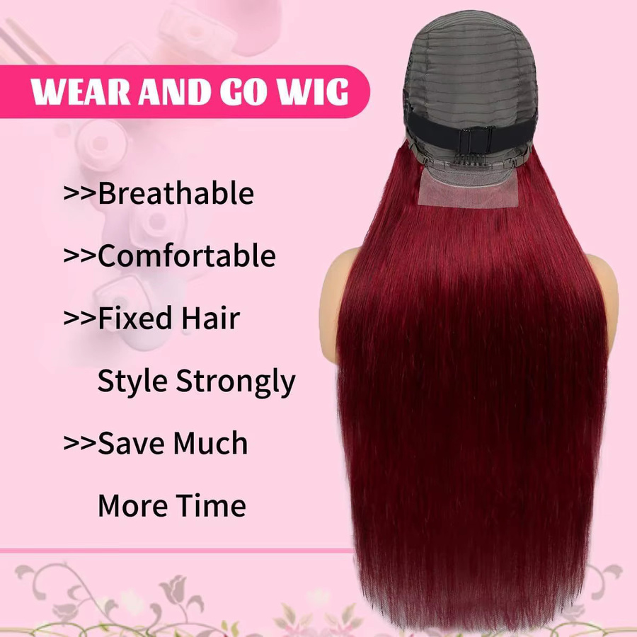 GNVO Lace-Front-Perücke aus Echthaar, Body Wave, Burgunderrot - Bild 5